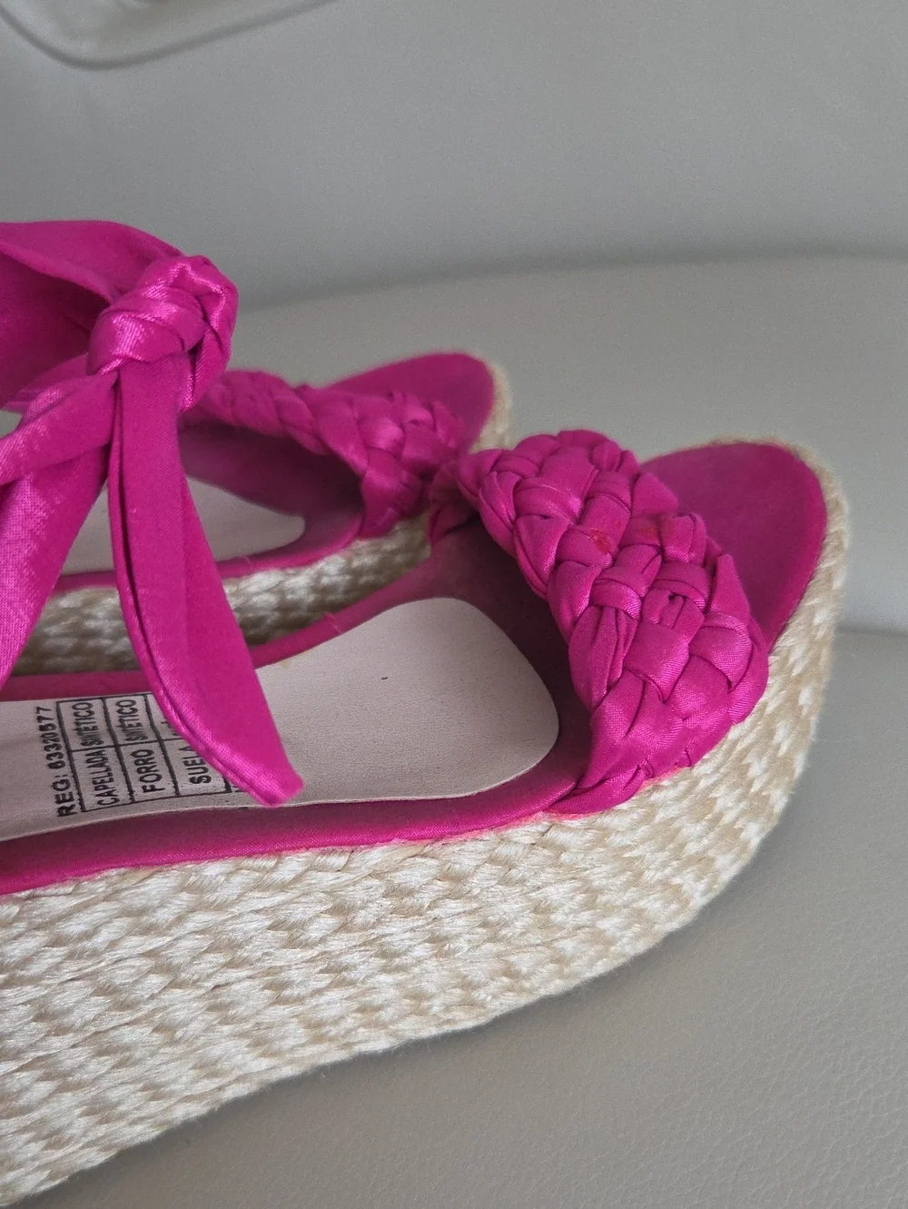 Women’s Bright Pink Braided Espadrille Wedge Sandals Size 7